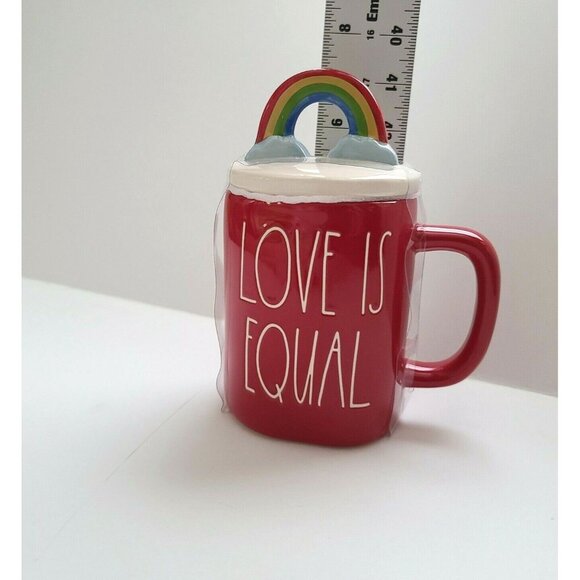 Rae Dunn Love Is Equal Red Mug With Figural Rainbow Topper Pride NEW - Picture 5 of 5